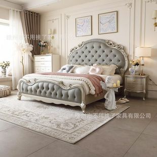 French-Style Bed Modern Light Luxury High-End Luxury Master Bedroom Large Bed 1.8m Double Bed American-Style Genuine Leather European-Style Solid Wood Bed