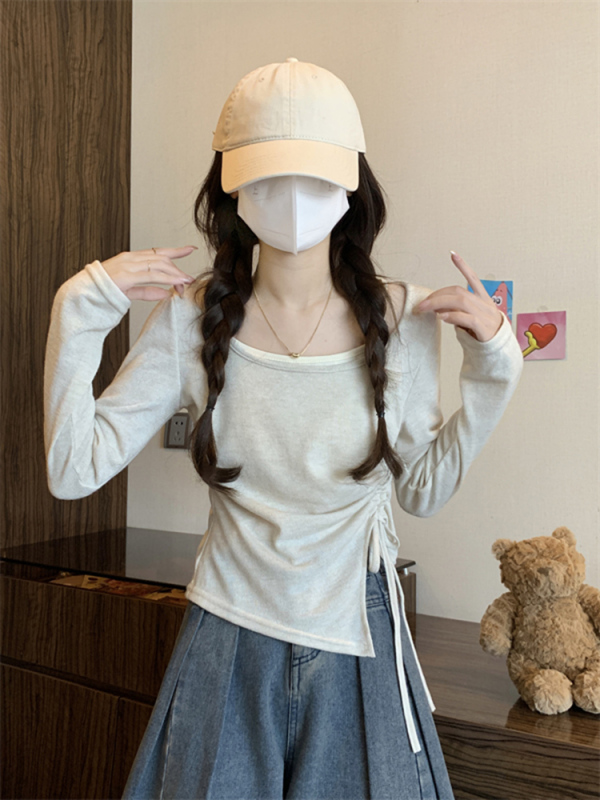不规则假两件打底衫女早秋仿皮草内搭短款毛衣浅色miu小个子上衣|undefined