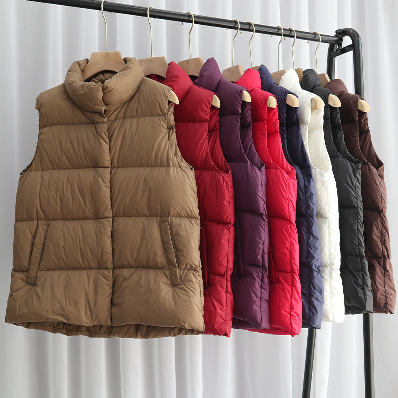 2025 Winter down Vest Women's Outerwear Warm New Korean Style Stand Collar Loose Thickened White Duck down Vest Jacket