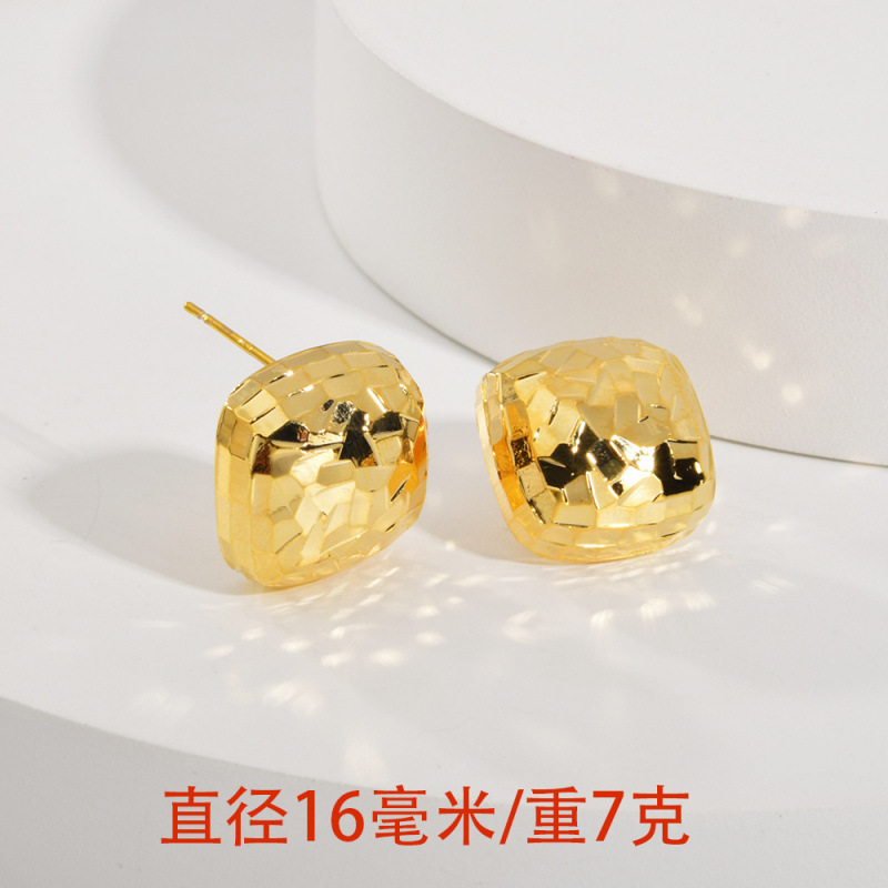 爆闪碎碎金亮片切面半圆水滴耳钉铜镀真金简约气质冷淡风轻奢耳饰|undefined