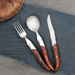 Colored Wood Steak Knife Steak Fork Western Food Knife, Fork and Spoon Set Wooden Handle Serrated Steak Knife Western Restaurant Household Steak Knife