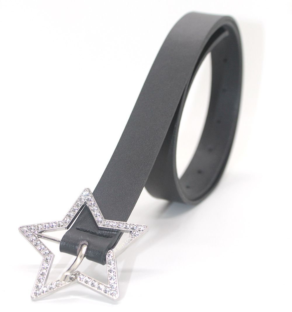 Nowość w stylu Spice Girl Millennium Pink Belt Amerykański styl Metalowa klamra Pięcioramienna gwiazda Pełny pas wiertniczy Pasek na każdy mecz_voghion.com