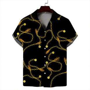 2025 European and American Spring and Summer Men's Short Sleeve 3D Digital Printing Hawaiian Style Cuban Collar Shirt Cardigan Top