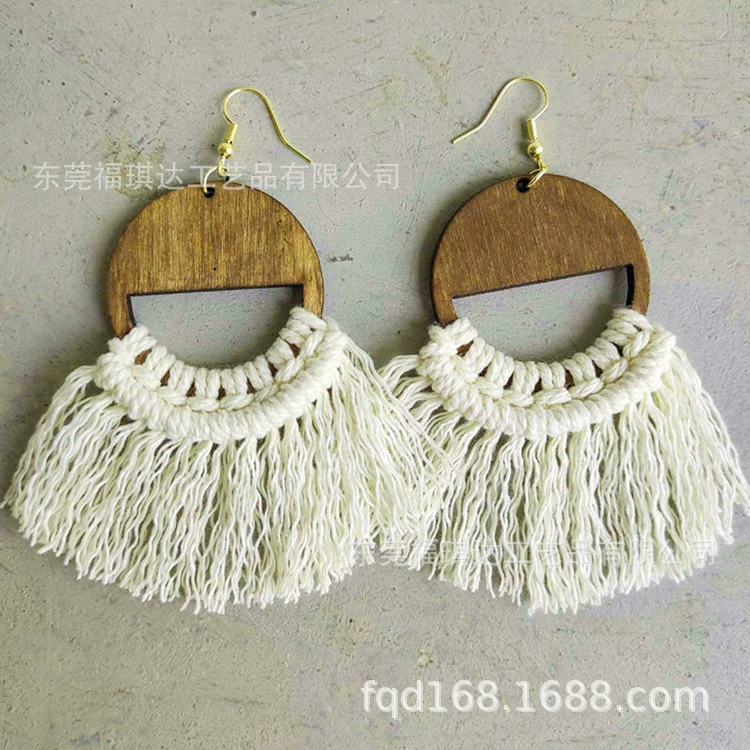 Ручная работа плетеные серьги хлопчатобумажная нить тканые серьги ручной работы хлопчатобумажные нити кольцо для салфеток для сумок