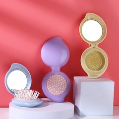 愛心圓鏡摺疊式氣囊梳 便攜旅行補妝梳子  戶外建議補妝鏡梳