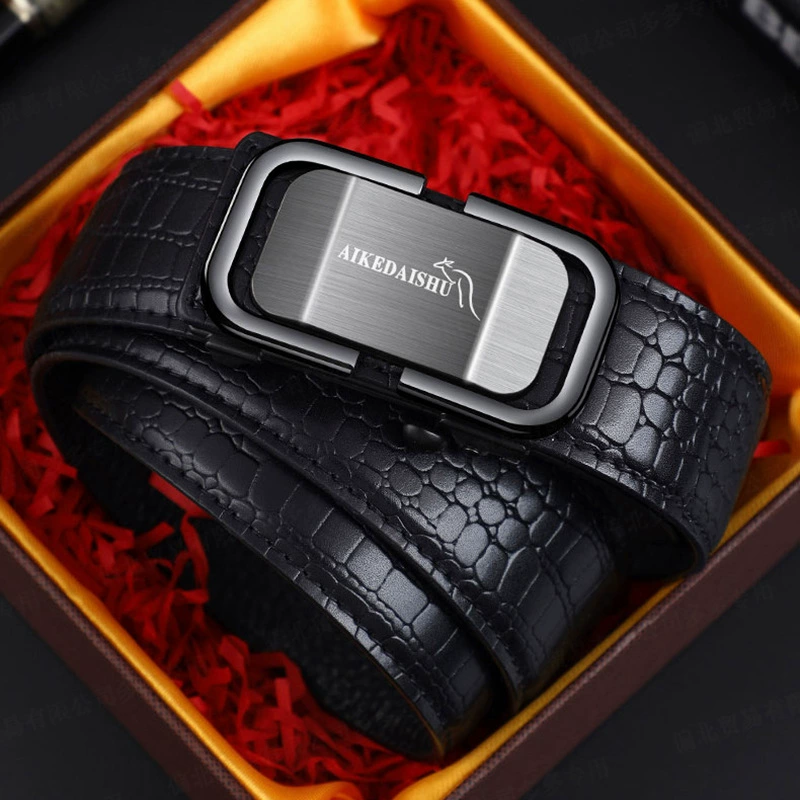 Kangaroo, gift box, men's automatic polyurethane belt, crocodile print