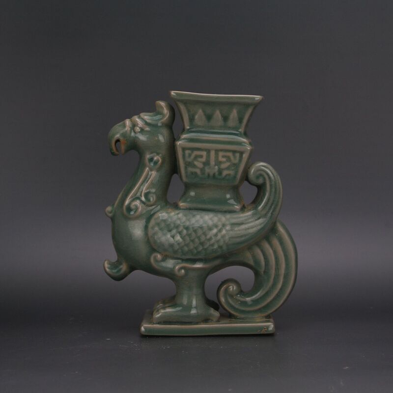 Song Dynasty Ru Kiln Celadon Glaze Qinglang Temple Ice Crack Pattern Phoenix Oil Lamp Ornament Antique Imitation Porcelain Old Object Collection
