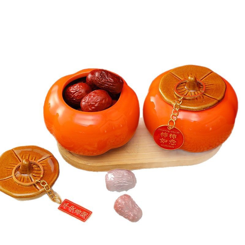 Caqui creativo, regalo de inauguración de la casa de Ruyi, porche de celebridades de Internet, accesorios para el hogar, adornos de cerámica, regalos de boda, latas de té