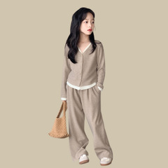 Two-Piece Knit Set for Girls, Wide Leg, Slimming, Spring/Autumn Open Top, Korean Style, Stylish Casual Wear, Wholesale