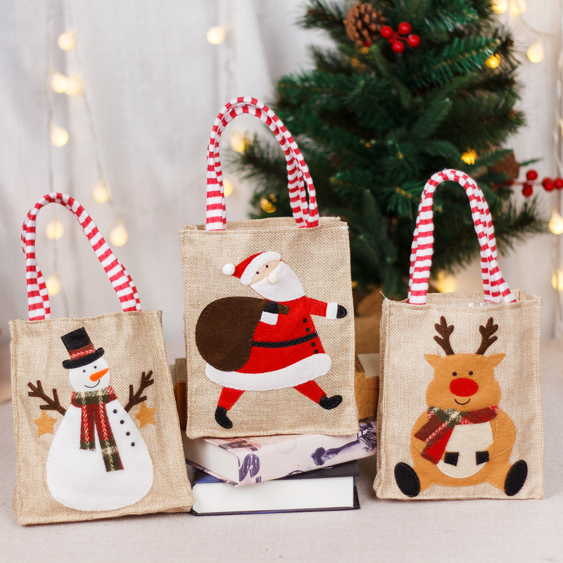 新しいクリスマス装飾品小さなギフトバッグ平安夜リンゴ袋キャンディー袋麻布クリスマス手提げプレゼント袋|undefined