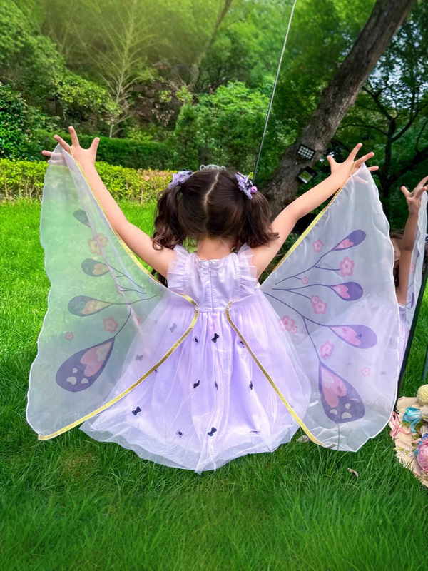 クロミの女の子のワンピースの夏服2025子供のネットの糸の王女のスカートの女性の赤ちゃんの夏のベストのスカートの翼のスカート|undefined