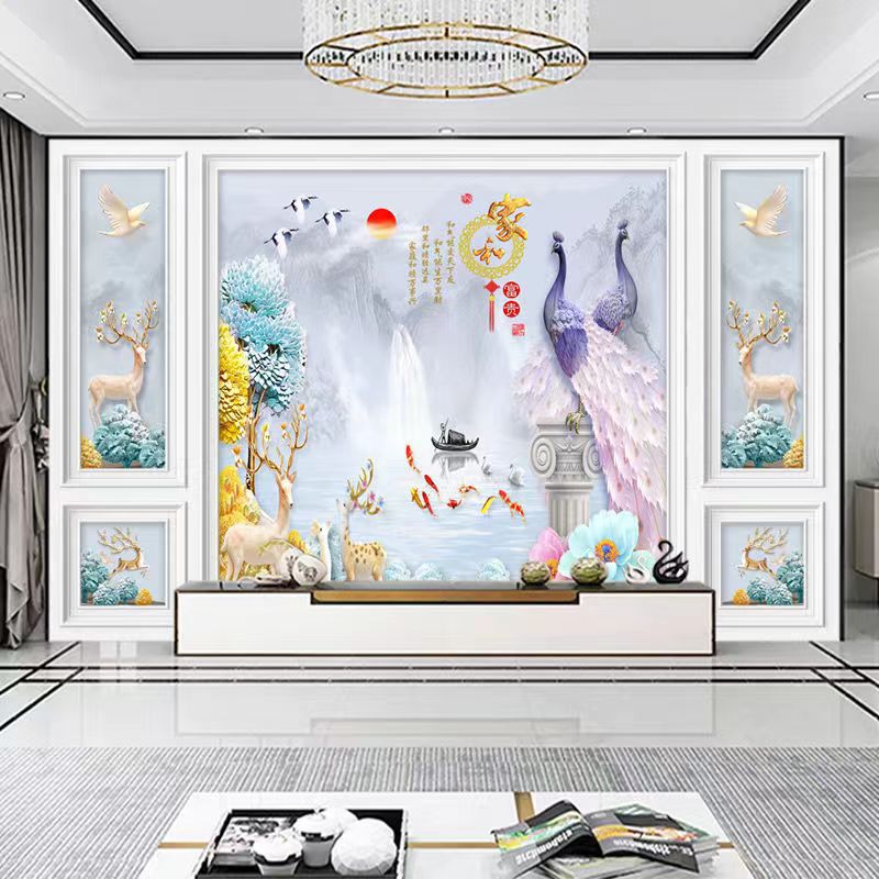 3d北欧电视背景墙布5d网红客厅卧室装饰墙画8d立体现代影视墙壁纸|undefined