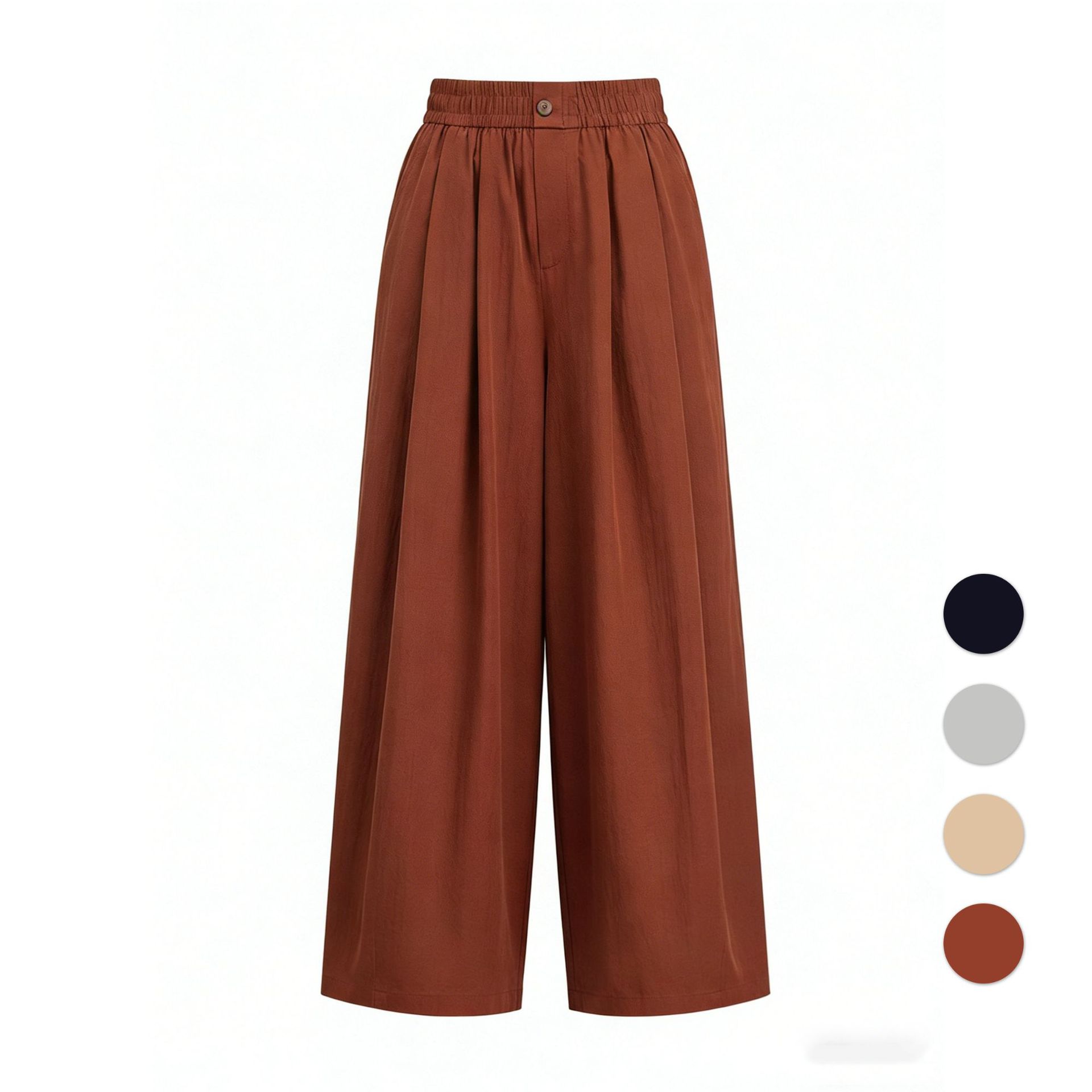 0054 Spring/Summer Cropped Pants Fine Twill Sand Fabric Elastic Waist Casual Pants Versatile Loose High-Waisted Women's Japanese/Korean Style Casual Pants