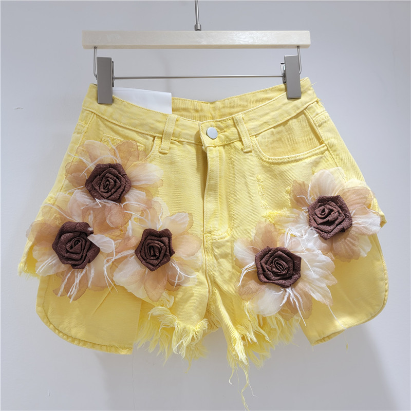 Pantalón Corto de Mezclilla de Pierna Ancha para Mujer con Agujeros
