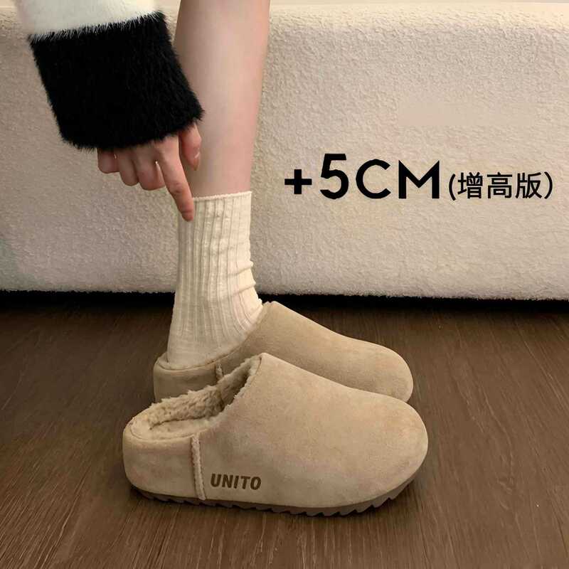 Birkenstock-style cotton slippers for women, autumn/winter 2026 new collection, suitable for both indoor and outdoor wear, with thick soles, height-increasing design, fleece lining, and non-slip features; also available for men