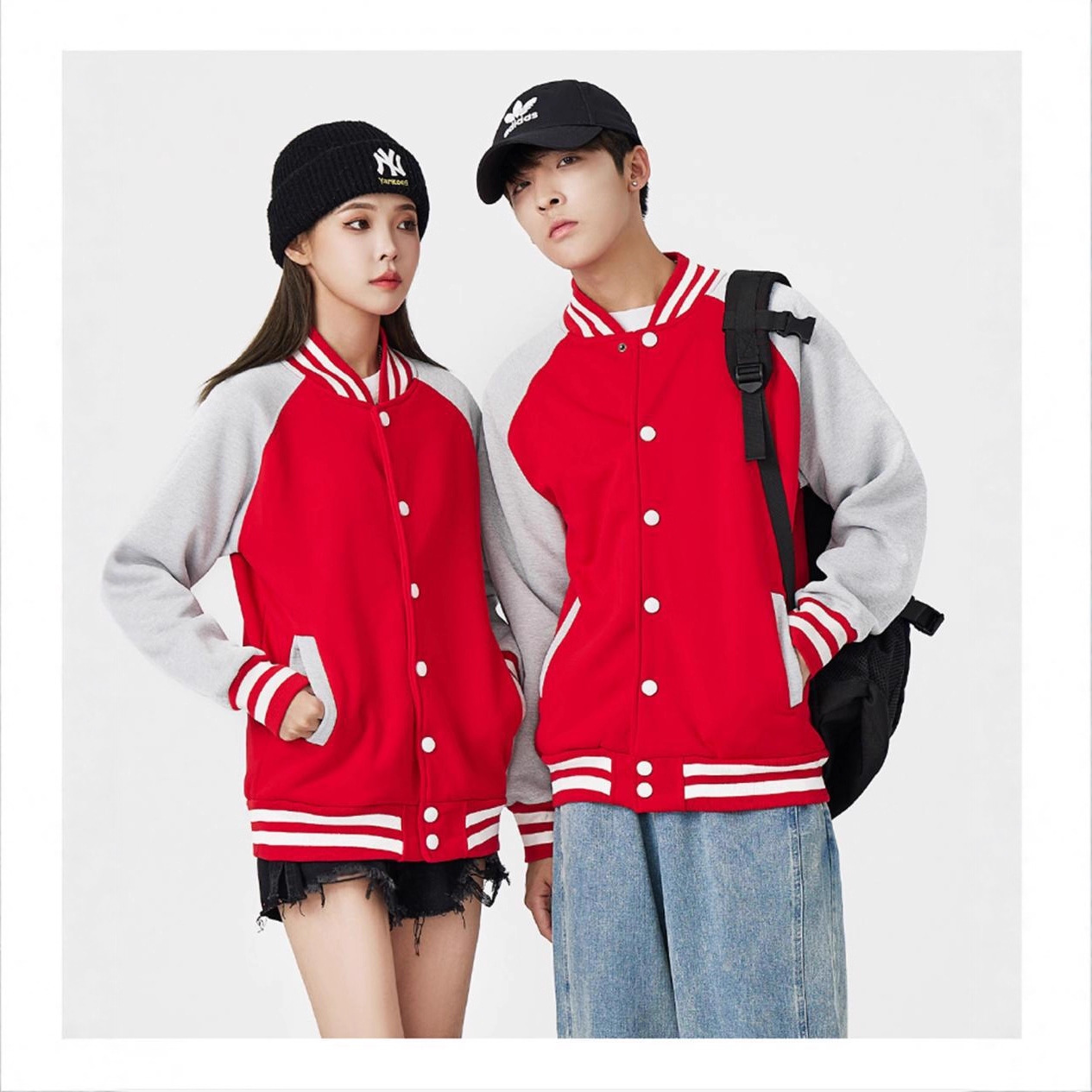 New Men's Thickeneded Polar Fleece Color-Blocked Button Baseball Jacket Custom Logo Stand-Up Collar Warm Jacket