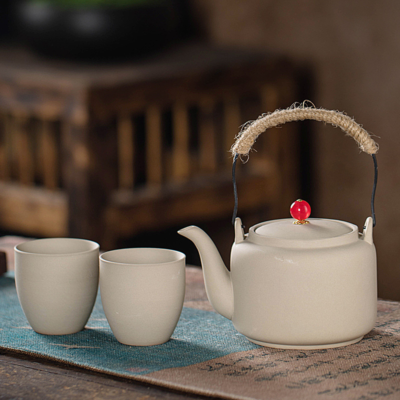 Juego de Té para Preparar con Carbón Vegetal, con Tetera de Cerámica Rústica Vintage, Tetera con Asa Lateral, Jarra, Estilo Chino para Exteriores y Hogar.