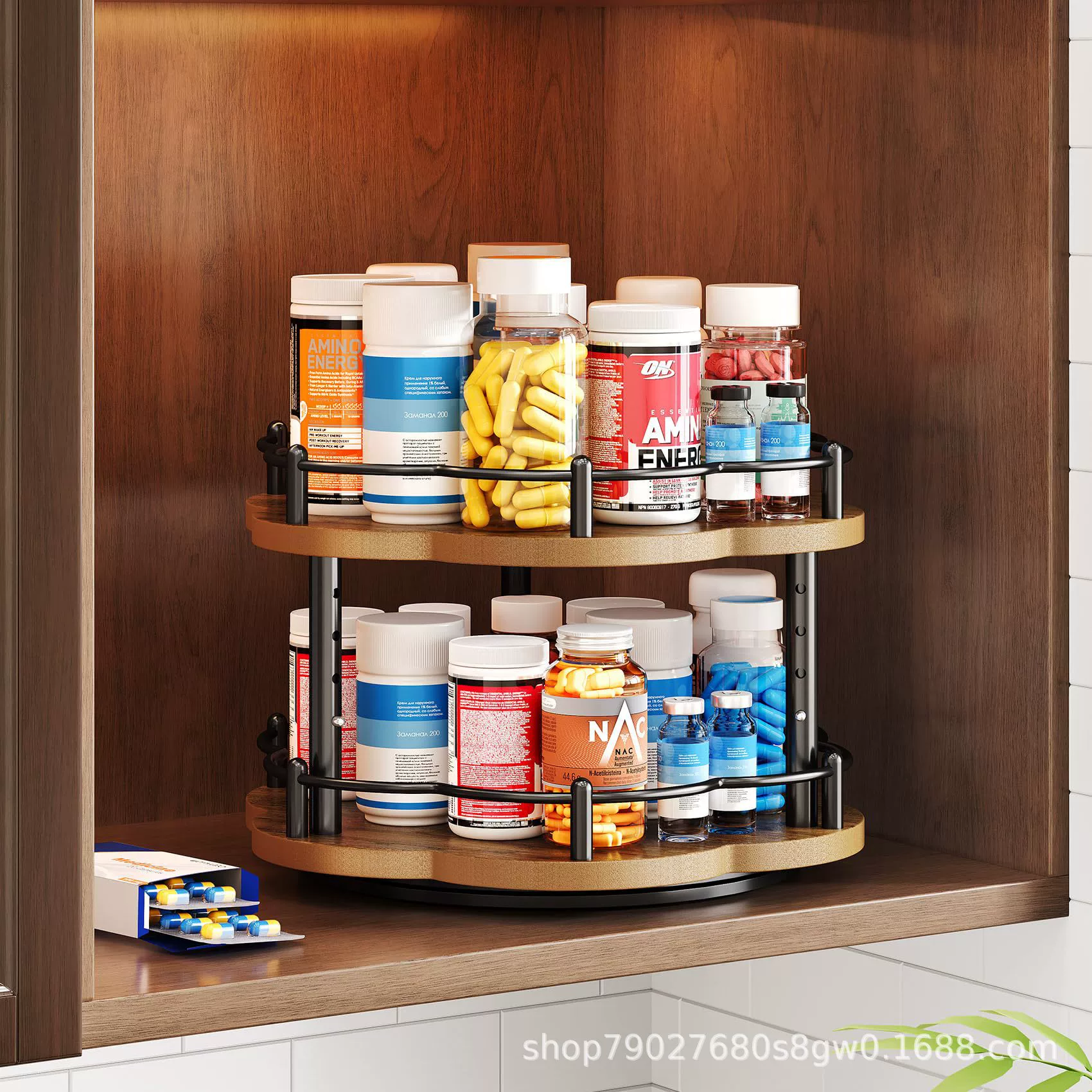 Деревянная кухонная приправа Коробка для хранения Домашняя вращающаяся рама для заправки из массива дерева Многофункциональная стойка для хранения