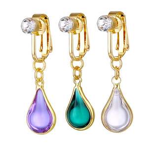 Cross-border new inlaid drop pendant European and American fashion earrings without perforation jewelry navel clip ear clip in stock wholesale