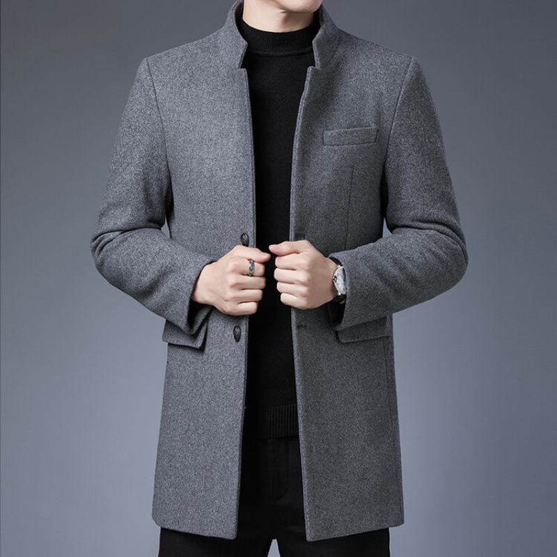 Cross-border Autumn and Winter New Vertical Collar Woolen Coat Men's Mid-length Trenchcoat Non-cashmere Woolen Fashionable Coat for Men Cross-border Autumn and Winter New Vertical Collar Woolen Coat Men's Mid-length Trenchcoat Non-cashmere Woolen Fashionable Coat for Men