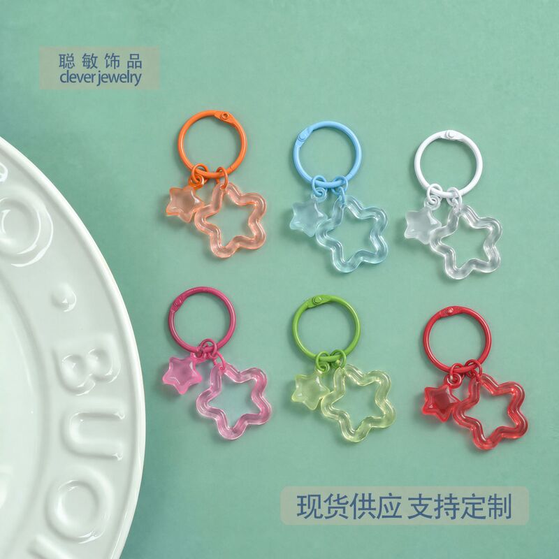 Colorful hollow transparent pentagram with jelly star card ring keychain ring bag accessory pendant wholesale Colorful hollow transparent pentagram with jelly star card ring keychain ring bag accessory pendant wholesale