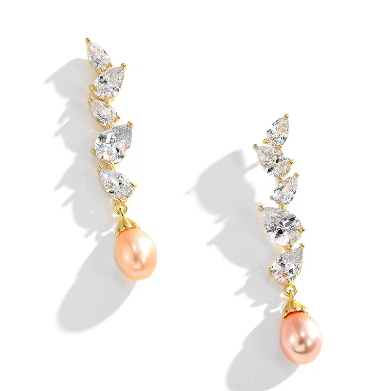 新款韩版轻奢淡水珍珠锆石耳坠S925银针微镶锆石耳钉高级感耳环