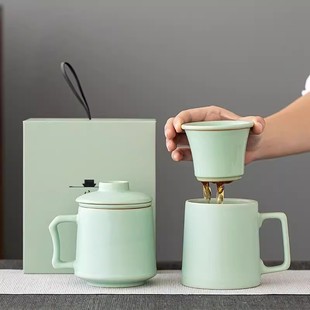 Ru Kiln Tea Cup men's office tea brewing lettering Cup ceramic water Cup personal special high-end gift box