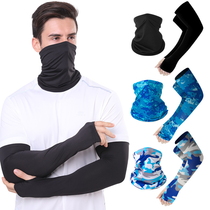 Outdoor sun protection sleeves, cycling mask, neck scarf, breathable anti-UV ice silk fishing sleeves, versatile magic headscarf