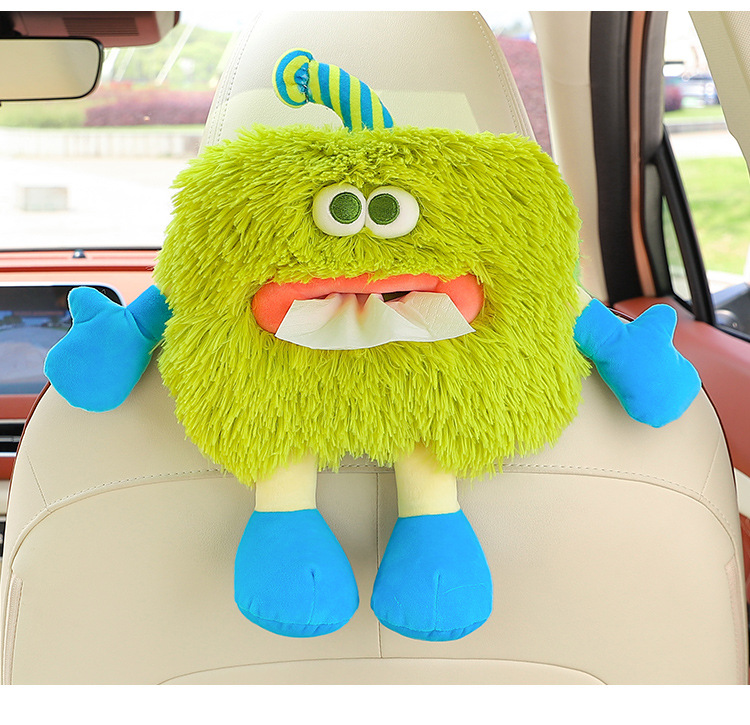 Little Monster Car Tissue Box Hanging Tissue Pumping Advanced Sense Cute Cartoon Plush Car Seat Back Paper Box