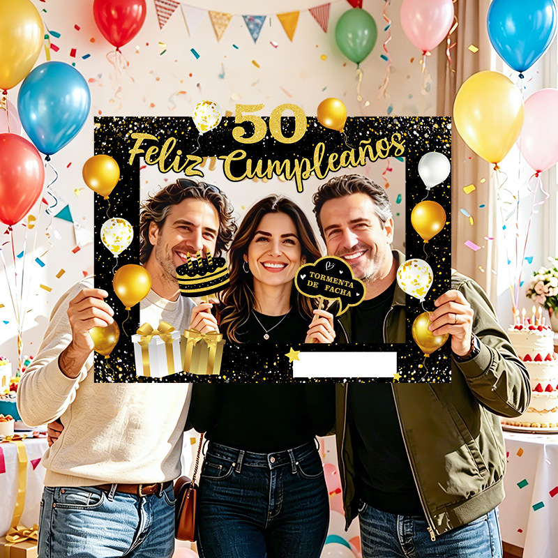 Cross-Border 50Th Birthday Party Photo Prop Set Black and Gold Theme Birthday Photo Frame Funny Decoration Supplies Wholesale Cross-Border 50Th Birthday Party Photo Prop Set Black and Gold Theme Birthday Photo Frame Funny Decoration Supplies Wholesale
