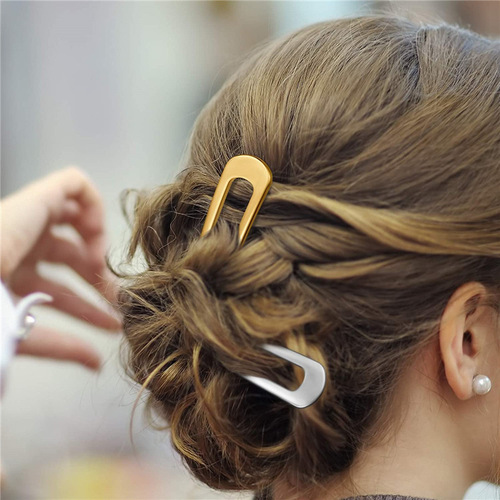 European and American U-shaped gold and silver hairpins, alloy-plated blond hairpins, fashionable and simple metal slightly heavy hairpins.