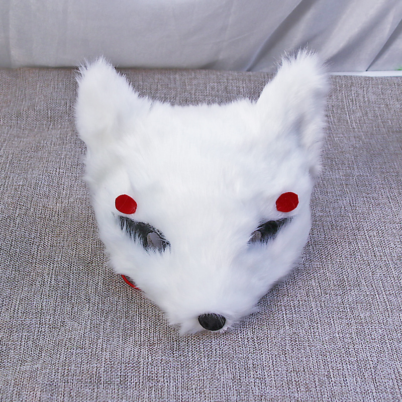Máscara de zorro de peluche pintada a mano, diseño original Snow Fox, edición limitada, personalizada, linda, para juegos de rol.
