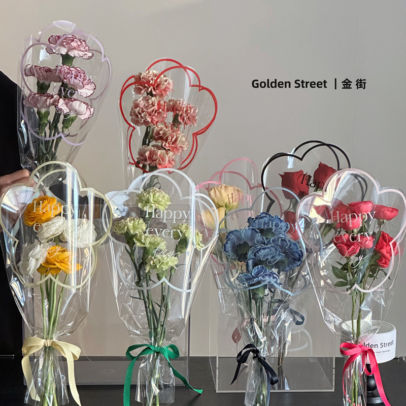 高级感单支袋批发山茶花单只袋花束包装袋鲜花材料摆摊玫瑰多支袋