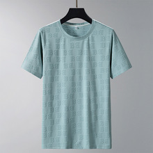提花短袖T恤男士夏季新款簡約風時尚純色圓領百搭休閑直筒打底衫