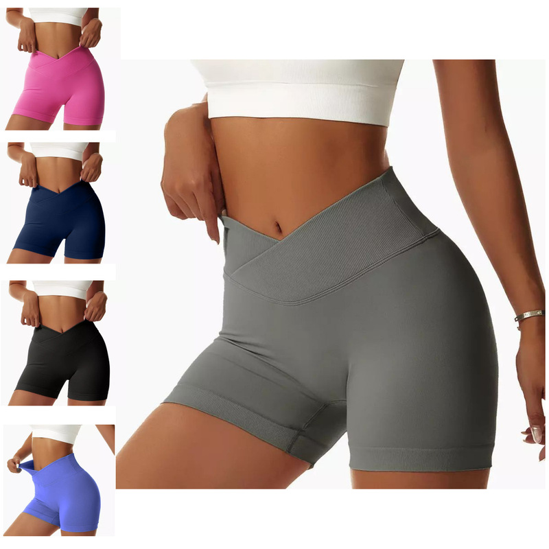 Cross-Border Women's Fitness Shorts, Butt-Lifting V-Cross Yoga Cycling Shorts, Elastic High-Waisted Sports Leggings Cross-Border Women's Fitness Shorts, Butt-Lifting V-Cross Yoga Cycling Shorts, Elastic High-Waisted Sports Leggings