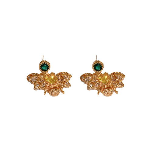 Silver Needle Zircon Bee Small Metal Earrings Fashionable Versatile Earrings Light Luxurious and High-end Earrings Wholesale