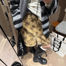法式复古赫本风印花半身裙女2025早秋新款加绒直筒开叉半裙短裙子