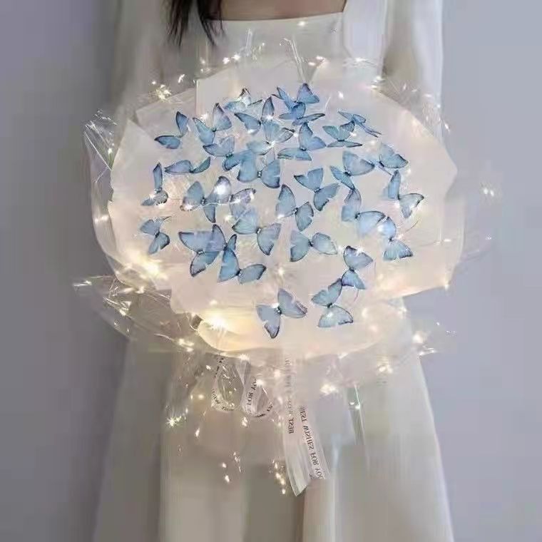 Paquete de material de ramo de bricolaje de mariposa de simulación transfronteriza, regalo de cumpleaños para niña, regalo de San Valentín para novia
