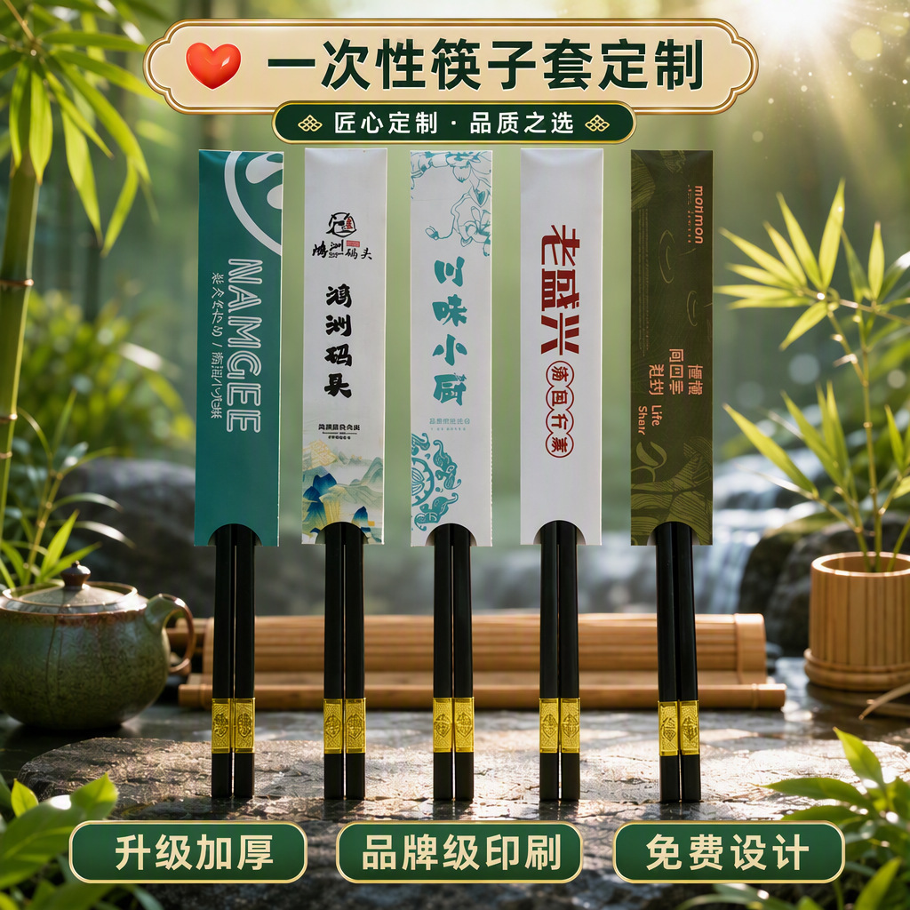 Disposable Chopstick Sleeves Made of Coated Paper with Printed Logos for Restaurants and Hotels, Customized in Bulk for Advertising and Promotion