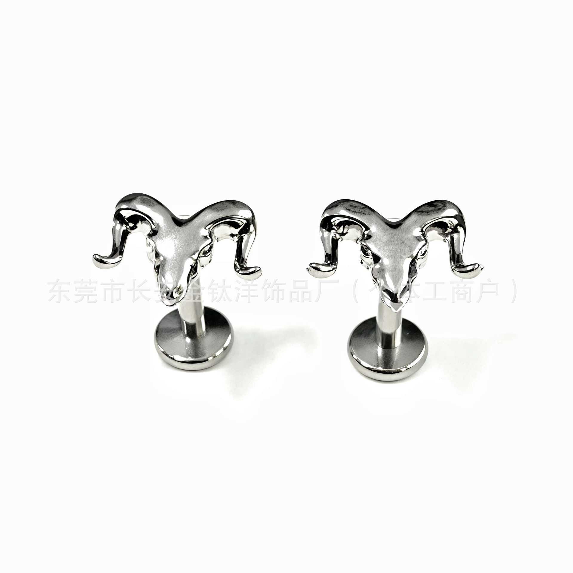 F136 Titanium Carved 3D Bull Head Nose Stud & Ear Stud, G23 Titanium Alloy Cartilage Jewelry detail image 7