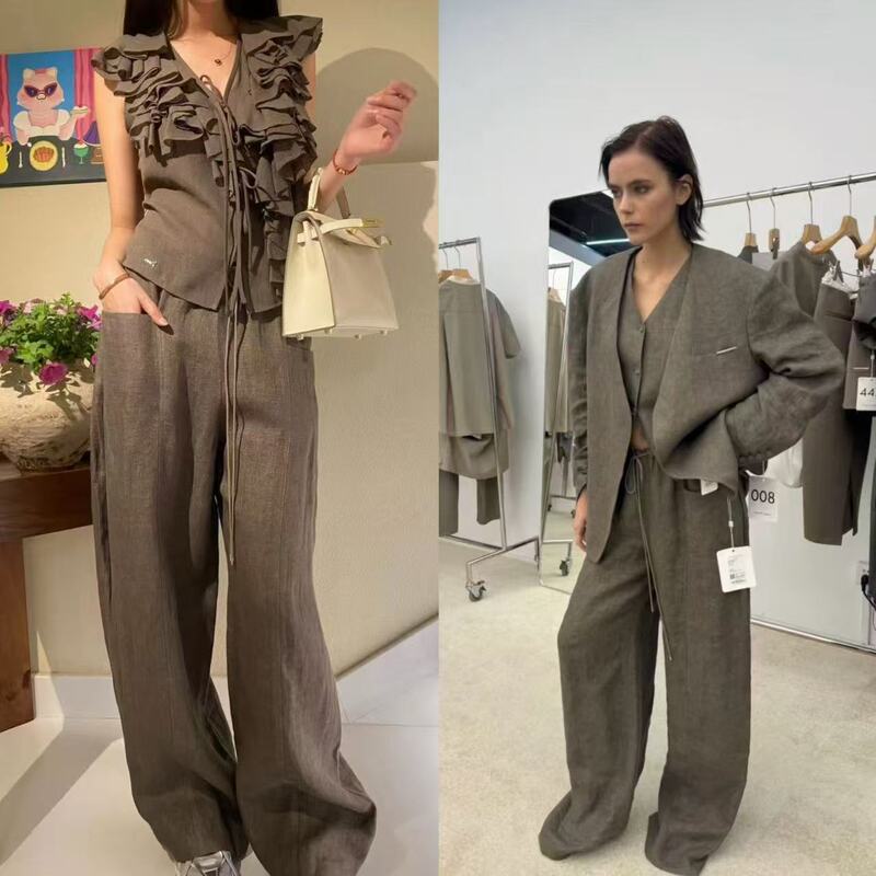 【Main Recommendation】Yuran 26 Early Spring New Model Sh Sand-Washed Linen Bamboo Tencel Elastic Waist Floor-Length Air Pants