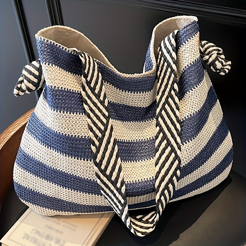 Cross-Border New Straw Beach Bag European and American Popular Striped Letter Beach Bag Outdoor Travel Storage Handbag Cross-Border New Straw Beach Bag European and American Popular Striped Letter Beach Bag Outdoor Travel Storage Handbag