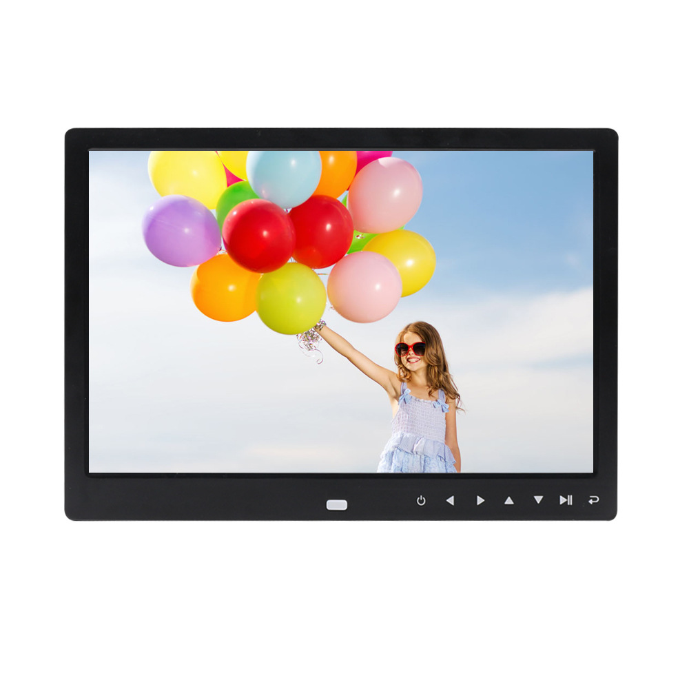 Amazon Venta caliente de 12 pulgadas de pantalla ancha multifuncional HD marco de fotos digital con botón táctil máquina de publicidad de álbum electrónico