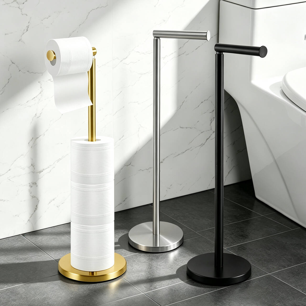Acero inoxidable transfronterizo vertical toallas de papel de cocina de baño estante de papel de baño móvil estante de papel de baño estante de papel de piso