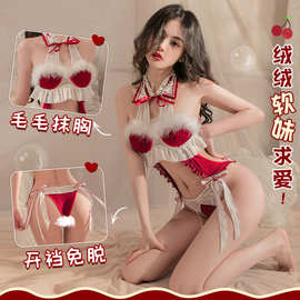 制服诱惑情趣内衣性感圣诞装女佣女仆连体衣毛绒可爱兔兔新年服装
