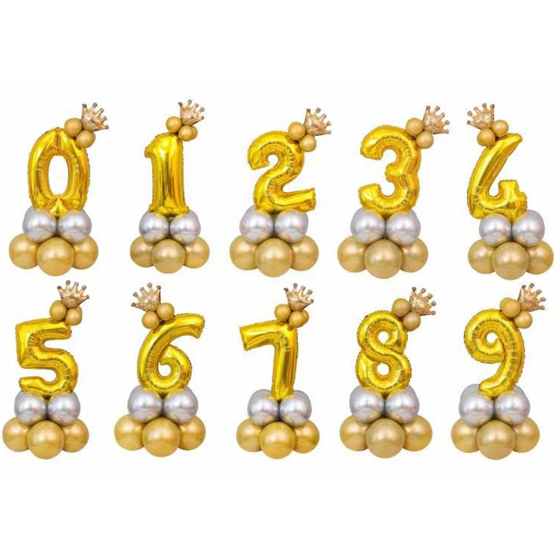 0-9 cumpleaños digital globo columna bebé un mes de edad diseño carretera globo fiesta decoración corona película de aluminio