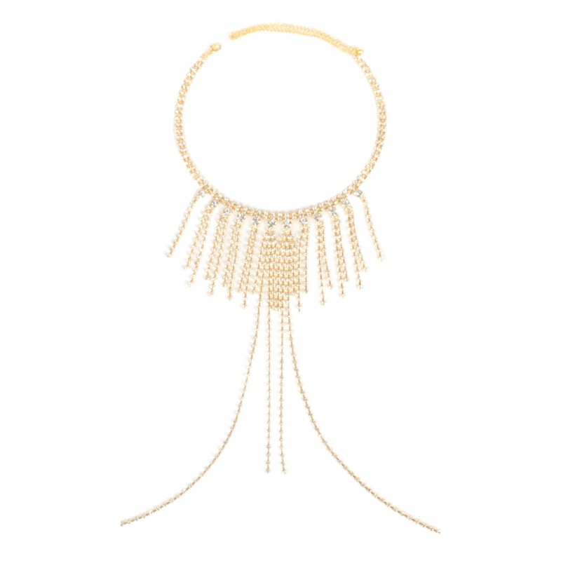 Amazon Venta caliente sexy borla pezón cadena discoteca personalidad rhinestone collar cuerpo cadena europea y americana cuerpo cadena