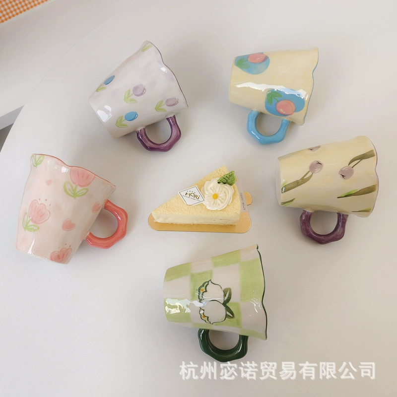 INS high face value, cute flower flower hand pinch ceramic cup Mark cup niche design feeling milk coffee cup water cup