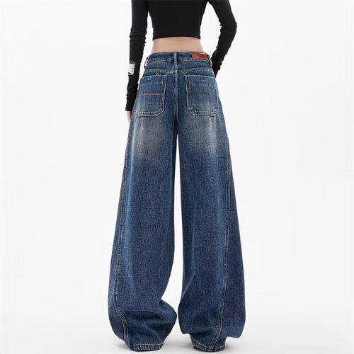 American retro cutlass jeans with broken holes for women, early and spring design, loose and slimming, wide-leg sickle pants