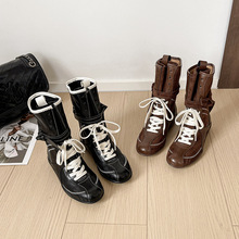 小众猎奇系列牛皮版内增高小个子2025新款百搭复古拳击靴德训短靴